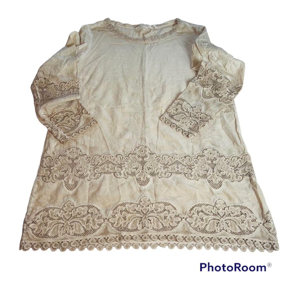 SOFT SURROUNDINGS Cotton Brocade Lace accent Dyed Tunic Boho Size Large